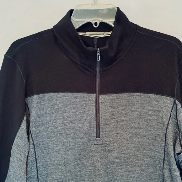 Smartwool Mens Merino 250 1/4 Zip Baselayer Size Large Black Gray Lightweight - Picture 3 of 15
